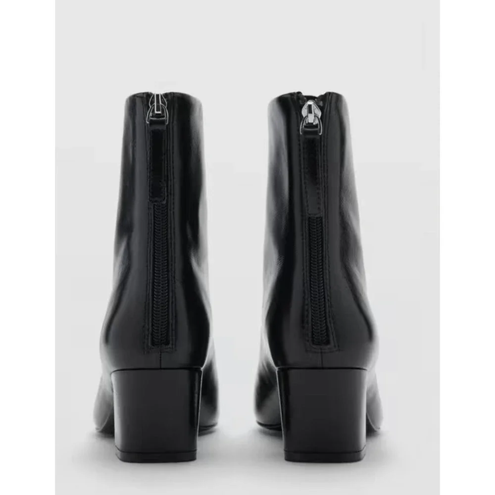 NEW MANGO MNG BLACK CLAIRE LEATHER HEELED ANKLE BOOTS BOOTIE SZ 39 US 8.5 - Picture 3 of 5